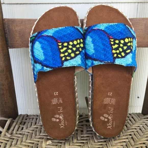 Handmade Mexican Embroidered Slide Sandals - Zapatos Artesanos - Size Womens 6 - Picture 3 of 3